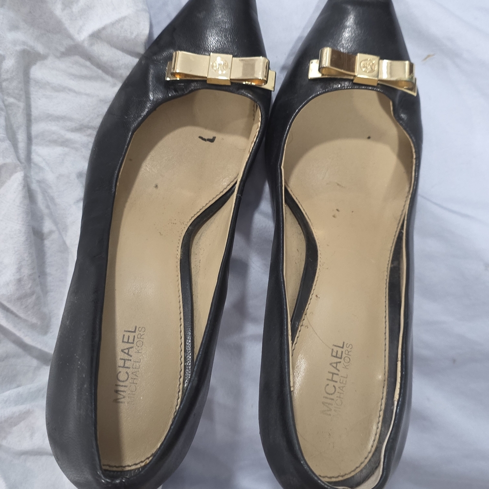 Michael Kors Black Flats with Gold Bow Detail